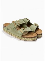 Sunbay Skórzane klapki "Trefle" w kolorze khaki rozmiar: 42. Brązowe klapki Sunbay, bez wzorów, klasyczne, z otwartym noskiem, bez obcasa, bez zapięcia. Za 182.61 zł.