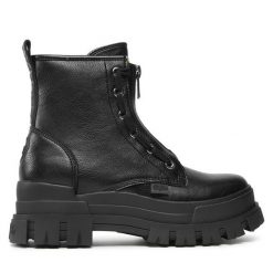 Botki Buffalo. Czarne botki Buffalo, bez wzorów, bez obcasa, na płaskiej podeszwie, bez zapięcia. Za 579.99 zł.