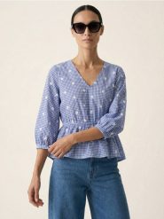 Koszulowa bluzka w kratę z haftowanymi kwiatkami - wielobarwny. Bluzki Sinsay, l, bez wzorów, bez kołnierzyka, bez ramiączek. Za 49.99 zł.