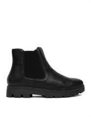 Rieker Botki CEO-43072-00 Czarny. Czarne botki Rieker, bez wzorów, ze skóry, bez obcasa, na płaskiej podeszwie, bez zapięcia. Za 369.99 zł.