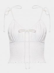Gina Tricot Top 19928 Biały Regular Fit. Białe topy Gina Tricot, l, bez wzorów, z bawełny, bez kołnierzyka, bez ramiączek. Za 119.99 zł.