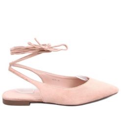 Baleriny bez pięty wiązane Dentoni Nude beżowy. Brązowe baleriny bez wzorów, z materiału, klasyczne, bez obcasa, bez zapięcia. Za 78.95 zł.