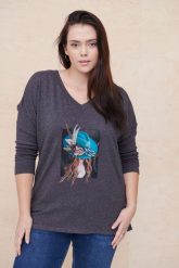 Sweter Damski Tursjan Dł. Ręk Plus Size Śliwka Melanż. Swetry blue shadow, plus size, z aplikacjami, z bawełny, plus size, bez ramiączek. Za 229.90 zł.