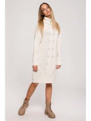 Made of emotion Sukienka dzianinowa w kolorze kremowym rozmiar: L/XL. Brązowe sukienki Made Of Emotion, na co dzień, l, bez wzorów, z dzianiny, bez kołnierzyka, bez ramiączek, midi, proste. Za 69.91 zł.