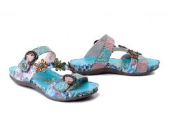 LAURA VITA 0007956 Liloo 41 turquoise, klapki damskie. Niebieskie klapki LAURA VITA, bez wzorów, ze skóry, bez obcasa, bez zapięcia. Za 331.42 zł.