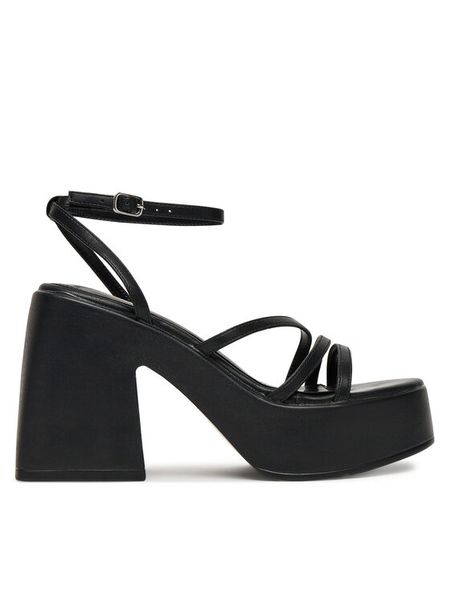 DeeZee Sandały 1021-11 Czarny. Czarne sandały DeeZee, bez wzorów, z materiału, bez obcasa, na słupku, bez zapięcia. Za 139.99 zł.