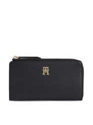 Tommy Hilfiger Portfel Th Feminine Large Slim Wallet AW0AW14890 Czarny. Czarne portfele Tommy Hilfiger, bez wzorów, ze skóry. Za 379.99 zł.