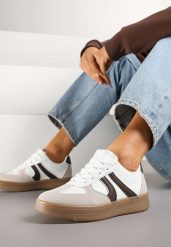 Biało-Brązowe Sneakersy Klasyczne Tenisówki Setinora. Białe trampki Renee, bez wzorów, z jeansu, eleganckie, bez zapięcia. W wyprzedaży za 87.99 zł.