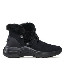 Botki Skechers. Czarne botki Skechers, bez wzorów, bez obcasa, na płaskiej podeszwie, bez zapięcia. Za 239.99 zł.