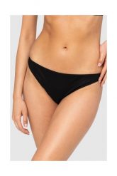 MOSCHINO Czarny dół od bikini ze złotym logo. Czarne bikini MOSCHINO, bez wzorów. W wyprzedaży za 249.99 zł.
