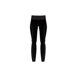 Legginsy Slim Gym & Pilates 560 damskie czarne z szarym nadrukiem. Czarne legginsy DOMYOS, bez wzorów, z bawełny. Za 99.99 zł.
