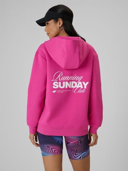 4F Bluza dresowa regular z kapturem damska - różowa M. Czerwone bluzy 4f, m, bez wzorów, z dresówki, sportowe, bez ramiączek, z kapturem. Za 249.99 zł.