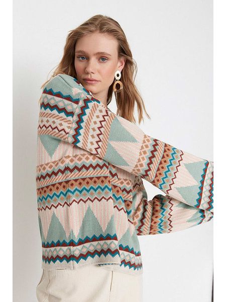 Trendyol Sweter w kolorze beżowym ze wzorem rozmiar: S. Brązowe swetry Trendyol, s, bez wzorów, bez ramiączek. Za 105.63 zł.