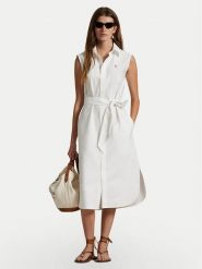 Polo Ralph Lauren Sukienka koszulowa 211965853001 Biały Regular Fit. Białe sukienki Polo Ralph Lauren, bez wzorów, z bawełny, bez kołnierzyka, bez ramiączek, koszulowe. Za 759.99 zł.