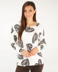 Luźna bluzka z dzianiny. Białe bluzki Unisono, l, bez wzorów, z dzianiny, bez kołnierzyka, bez ramiączek. Za 129.00 zł.