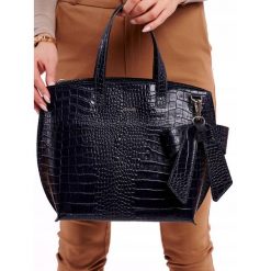 Shopper bag granatowy Rovicky skórzanyTWR-83. Niebieskie shopper bag ROVICKY, bez wzorów, ze skóry, duże, bez dodatków. Za 339.99 zł.
