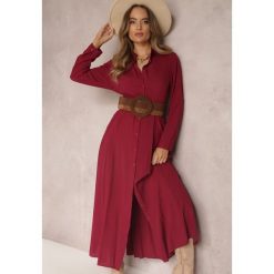 Bordowa Sukienka Hillcrest. Czerwone sukienki Renee, l, bez wzorów, bez kołnierzyka, bez ramiączek, maxi, koszulowe. W wyprzedaży za 99.99 zł.