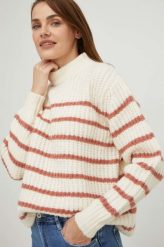 Answear Lab sweter damski kolor beżowy ciepły z półgolfem. Brązowe swetry Answear Lab, m, bez wzorów, z dzianiny, bez ramiączek. W wyprzedaży za 173.99 zł.