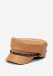 Brązowa Czapka Beret z Daszkiem z Ekoskóry z Metalowym Łańcuszkiem Crivite. Brązowe czapki z daszkiem Born2be, bez wzorów. Za 49.99 zł.