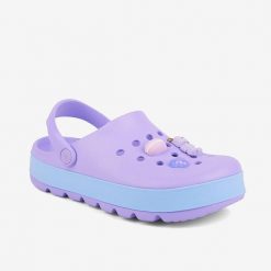Damskie klapki Coqui 36 - fioletowe z żółtymi akcentami. Fioletowe klapki Coqui, bez wzorów, bez obcasa, bez zapięcia. Za 148.99 zł.