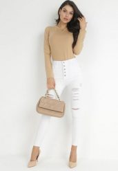 Białe Jeansy Skinny na Guziki Arru. Białe jeansy Born2be, l, bez wzorów, z jeansu, z podwyższonym stanem. Za 79.99 zł.