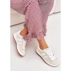 Buty Sportowe Sneakersy Damskie Z Eko Skóry Beżowe beżowy. Brązowe buty treningowe bez wzorów, ze skóry, bez zapięcia. Za 130.10 zł.