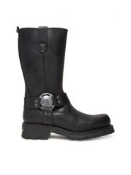 NEW ROCK Kozaki M-7610-S1 Czarny. Czarne kozaki NEW ROCK, bez wzorów, ze skóry, rockowe, bez obcasa, na płaskiej podeszwie, bez zapięcia. Za 1,149.00 zł.