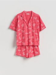 Dwuczęściowa piżama z bawełny - fuksja. Czerwone piżamy Reserved, l, bez wzorów, z bawełny, bez kołnierzyka, bez ramiączek. Za 109.99 zł.