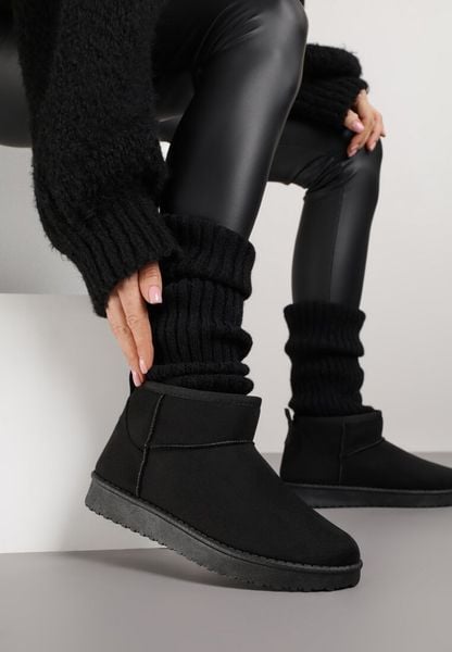 Czarne Śniegowce z Niską Cholewką Retira. Czarne śniegowce Renee, bez wzorów, z jeansu, przed kostkę, bez zapięcia. Za 69.99 zł.