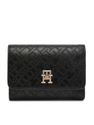 Tommy Hilfiger Duży Portfel Damski Th Distinct Trifold Wallet Mono AW0AW17257 Czarny. Czarne portfele Tommy Hilfiger, bez wzorów, ze skóry. Za 319.99 zł.
