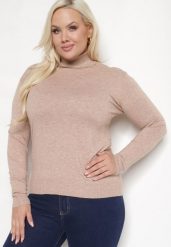 Beżowy Golf z Bawełną o Prostym Kroju Gemista. Brązowe swetry Born2be, l, bez wzorów, z bawełny, eleganckie, plus size, bez ramiączek. W wyprzedaży za 46.74 zł.