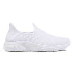 Białe tekstylne buty sportowe. Białe buty treningowe bez wzorów, bez zapięcia. Za 86.94 zł.