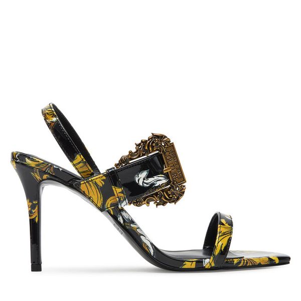 Sandały Versace Jeans Couture. Czarne sandały Versace Jeans Couture, bez wzorów, z jeansu, bez obcasa, na szpilce, bez zapięcia. Za 579.99 zł.