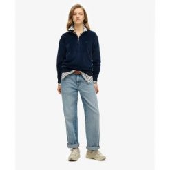 Damska bluza z weluru z zamkiem Superdry. Niebieskie bluzy Superdry, bez wzorów, z weluru, bez kaptura. Za 349.55 zł.