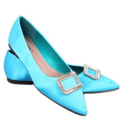 Baleriny eleganckie z kamieniami Lorella Blue niebieskie. Niebieskie baleriny bez wzorów, z materiału, eleganckie, bez obcasa, bez zapięcia. Za 71.39 zł.