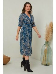 Curvy Lady Sukienka w kolorze niebiesko-beżowym rozmiar: 48/50. Brązowe sukienki Curvy Lady, bez wzorów, z tkaniny, klasyczne, bez kołnierzyka, bez ramiączek, midi. Za 114.44 zł.