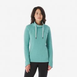 Bluza turystyczna damska Quechua NH100. Zielone bluzy QUECHUA, s, bez wzorów, z bawełny, sportowe, bez ramiączek, bez kaptura. Za 109.99 zł.