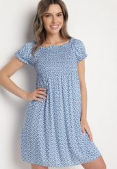 Niebieska Wiskozowa Sukienka Typu Hiszpanka w Kwiaty Lunirella. Niebieskie sukienki Born2be, na co dzień, m, bez wzorów, z wiskozy, eleganckie, bez kołnierzyka, bez ramiączek, mini. W wyprzedaży za 38.24 zł.
