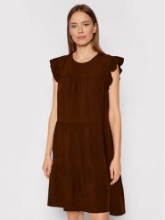 Rinascimento Sukienka letnia CFC0103416003 Brązowy Regular Fit. Brązowe sukienki Rinascimento, s, bez wzorów, ze lnu, bez kołnierzyka, bez ramiączek. Za 209.99 zł.