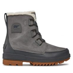 Botki Sorel. Szare botki Sorel, bez wzorów, bez obcasa, na płaskiej podeszwie, bez zapięcia. Za 429.99 zł.