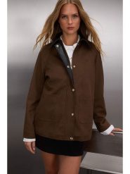 Trendyol Kurtka koszulowa w kolorze ciemnobrązowym rozmiar: S. Brązowe kurtki Trendyol, s, bez wzorów, bez kaptura. Za 162.11 zł.