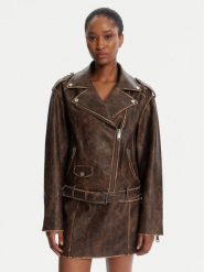 Guess Kurtka z imitacji skóry W5YL04 WHDI0 Brązowy Regular Fit. Brązowe kurtki Guess, m, z aplikacjami, ze skóry, bez kaptura. Za 649.99 zł.