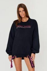 JUST CAVALLI Czarna bluza R LOGO CRYSTAL. Czarne bluzy Just Cavalli, s, bez wzorów, bez kaptura. W wyprzedaży za 599.99 zł.