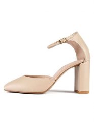 Loft37 Skórzane czółenka w kolorze beżowym z paskiem rozmiar: 39. Brązowe czółenka loft37, bez wzorów, klasyczne, bez obcasa, bez zapięcia. Za 304.99 zł.