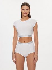 Patrizia Pepe Bluzka 8I0153/J167-W146 Biały Slim Fit. Białe bluzki Patrizia Pepe, bez wzorów, z bawełny, bez kołnierzyka, bez ramiączek. Za 429.99 zł.