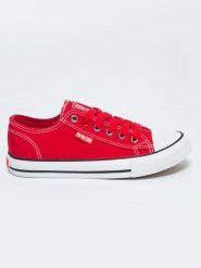 Trampki damskie niskie czerwone JJ274A530 603. Czerwone trampki BIG STAR, bez wzorów, z bawełny, retro, bez zapięcia. W wyprzedaży za 88.99 zł.