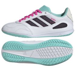 Buty piłkarskie adidas Super Sala Iii In JR5400 białe. Białe buty treningowe bez wzorów, z gumy, bez zapięcia, do piłki nożnej. Za 285.31 zł.