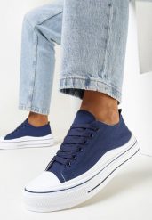 Granatowe Trampki przed Kostkę na Grubej Podeszwie Asylia. Niebieskie trampki Born2be, bez wzorów, klasyczne, przed kostkę, bez zapięcia. Za 24.99 zł.