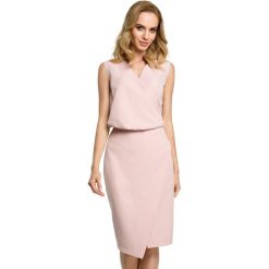 Sukienka elegancka ołówkowa do pracy kopertowy dekolt różowa. Czerwone sukienki Sukienki.shop, do pracy, m, bez wzorów, biznesowe, bez kołnierzyka, bez ramiączek, kopertowe. Za 129.00 zł.