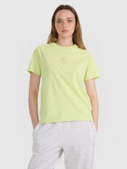 4F T-shirt oversize z nadrukiem damski - żółty XS. Żółte t-shirty 4f, l, bez wzorów, z bawełny, klasyczne, bez kołnierzyka, bez ramiączek. Za 69.99 zł.
